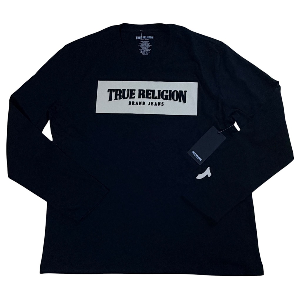 True Religion Long Sleeve T-Shirt Mens Large Black NWT Embossed Logo Cotton